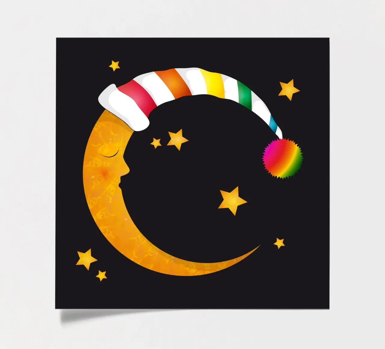 Luna addormentata con berretto da notte e stelle colorate foglio adesivo da namosh