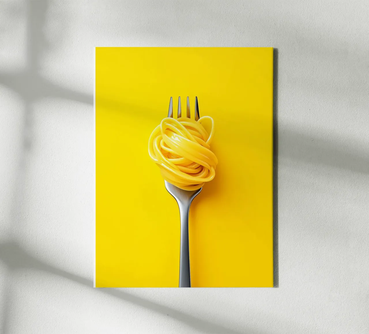 Spaghetti on a yellow background canvas with Floater frame by Spice & Style