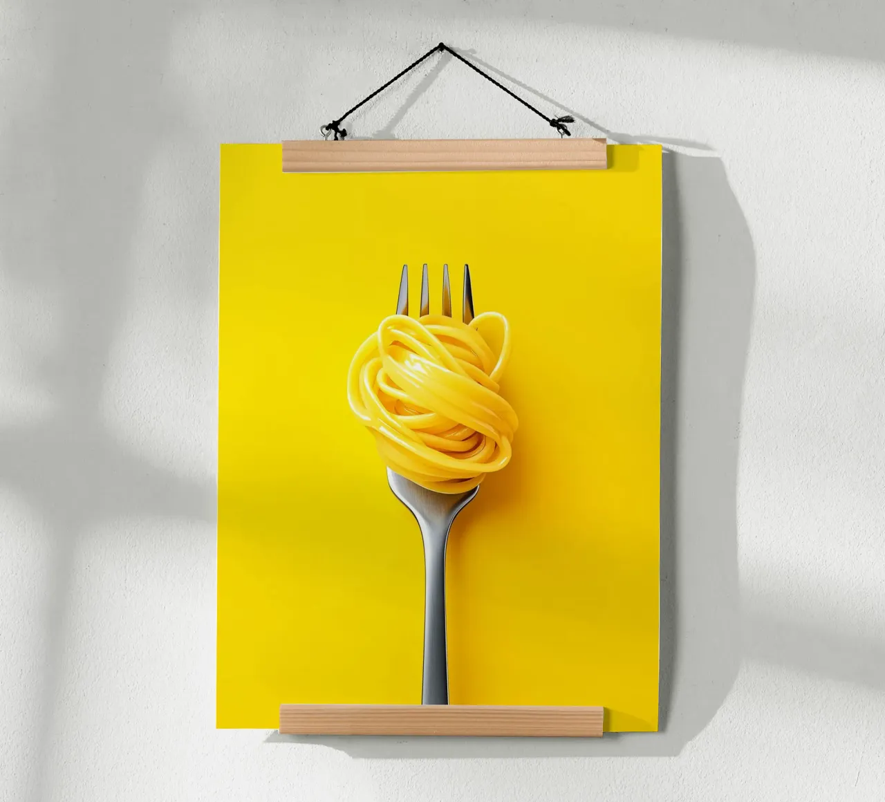 Spaghetti su sfondo giallo poster con telaio in alluminio da Spice & Style