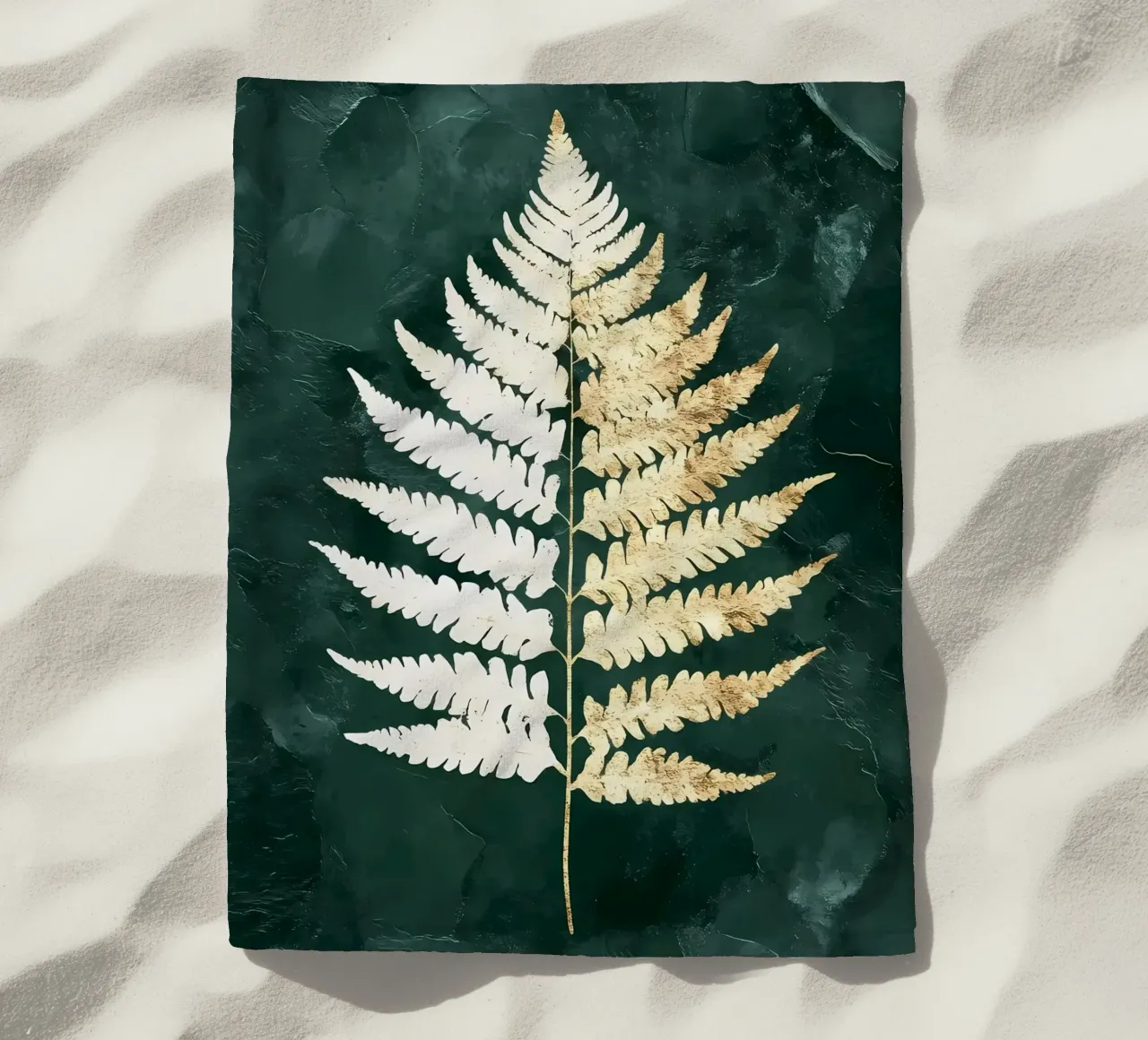 Gold White Fern Leaf beach towel by Ginnery