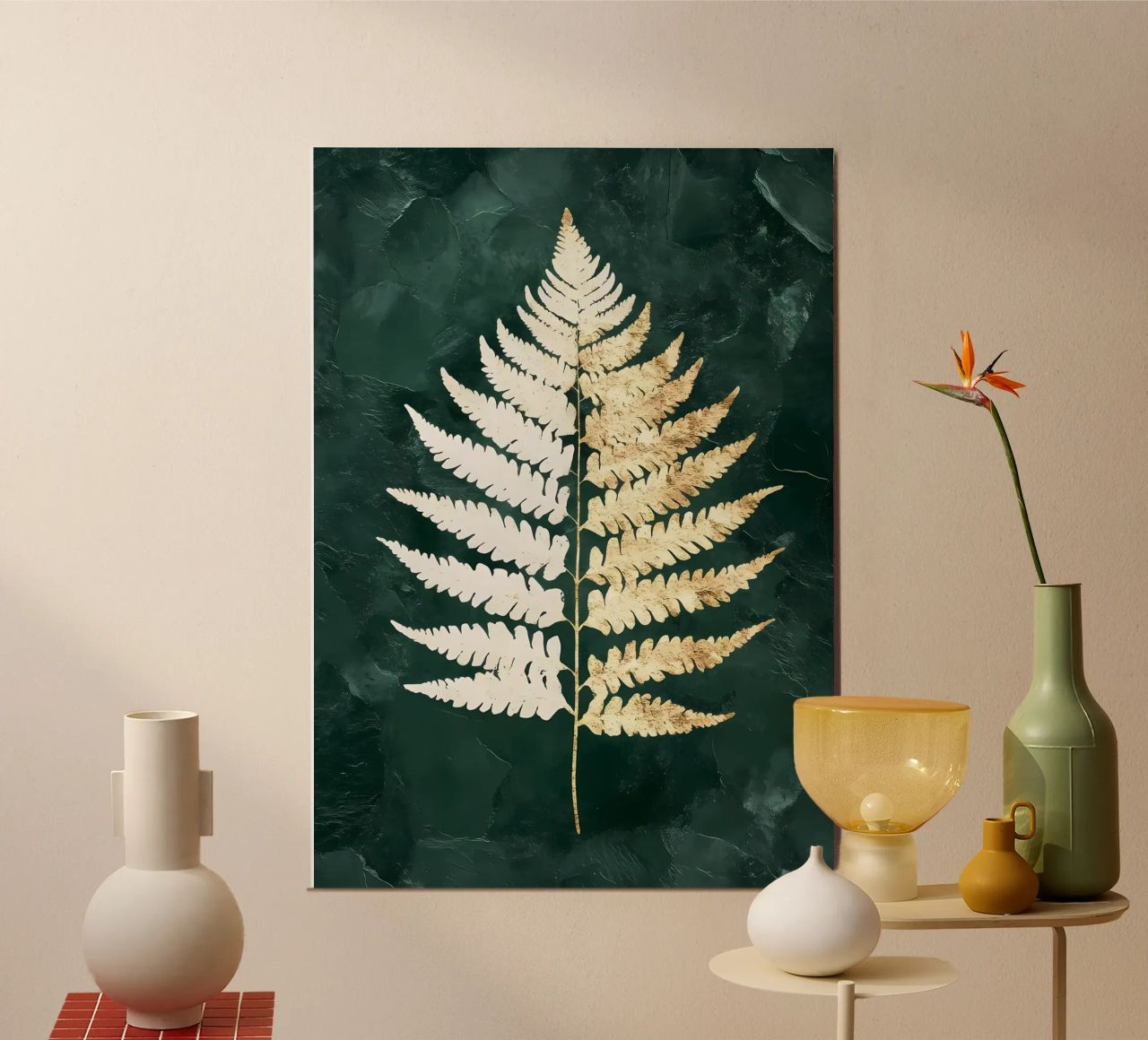 Gold Weiß Farnblatt Poster von Ginnery