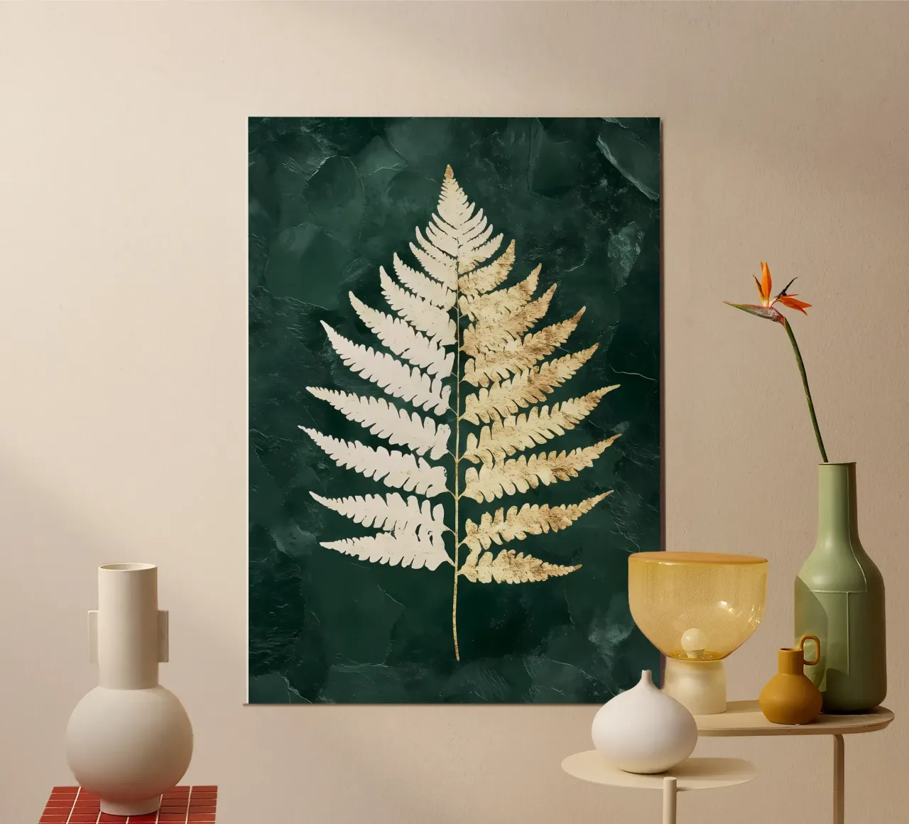 Foglia di felce bianca e oro poster da Ginnery