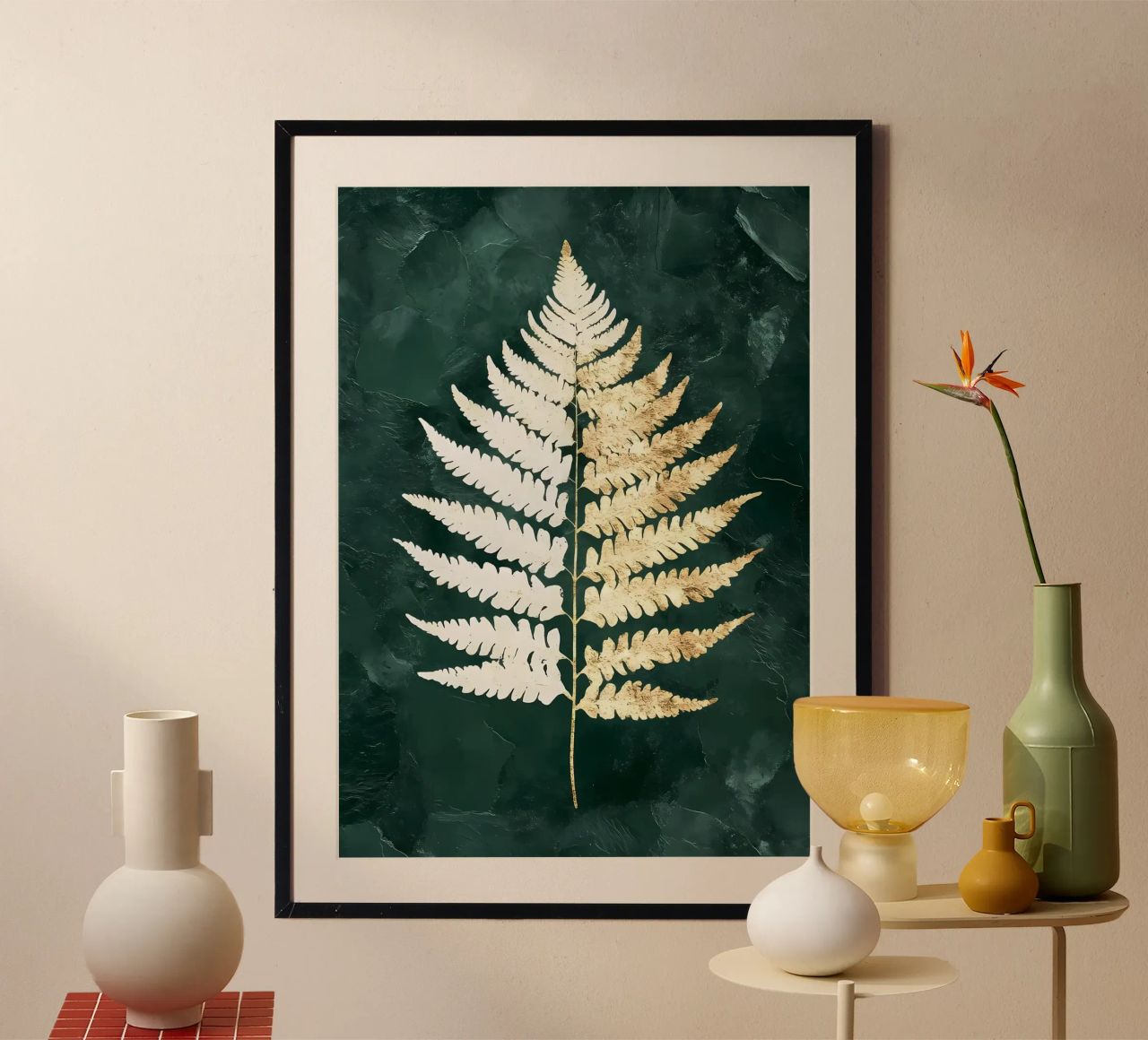 Gold Weiß Farnblatt Poster von Ginnery