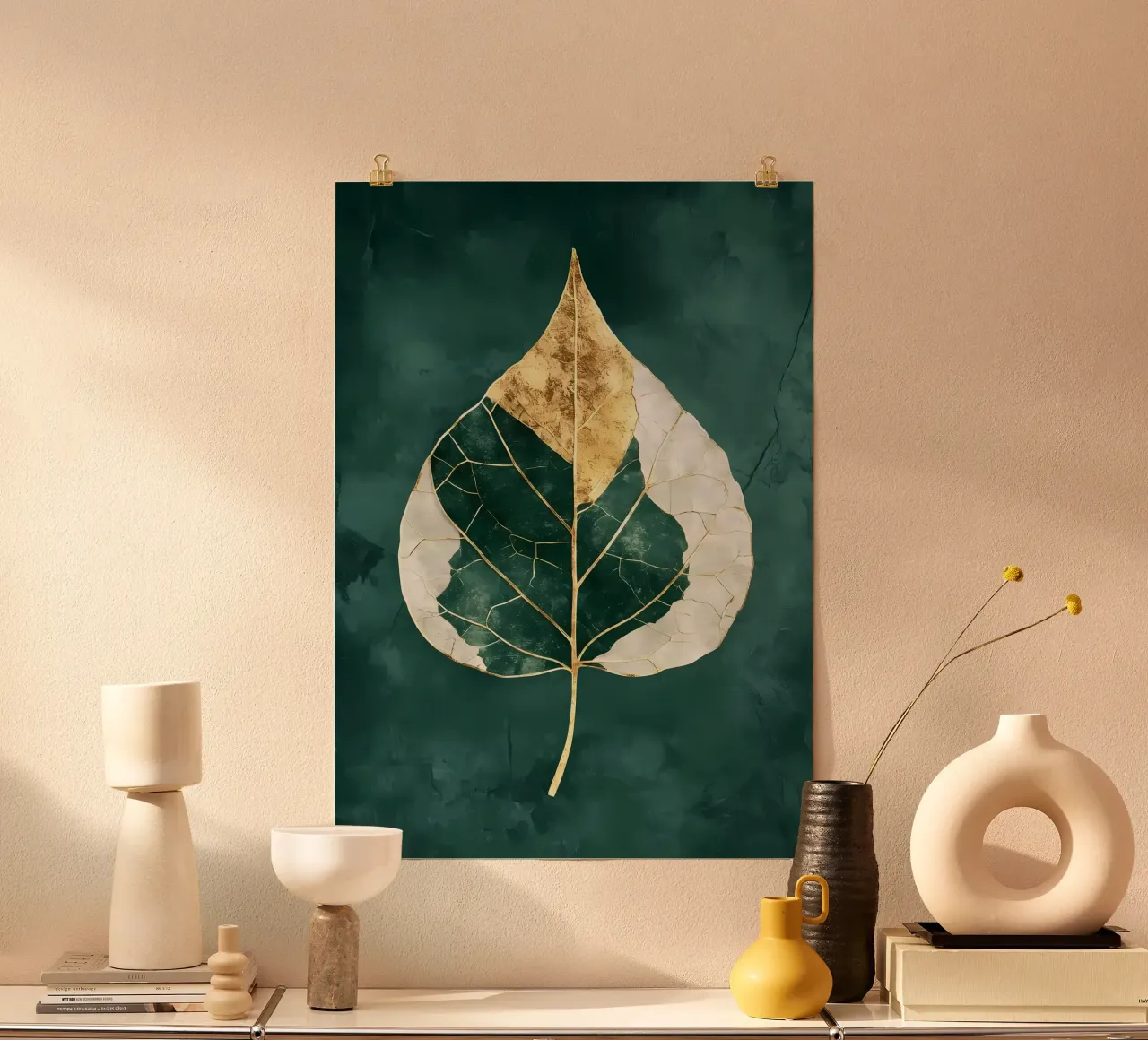 Bladgoud abstracte kunst poster van Ginnery