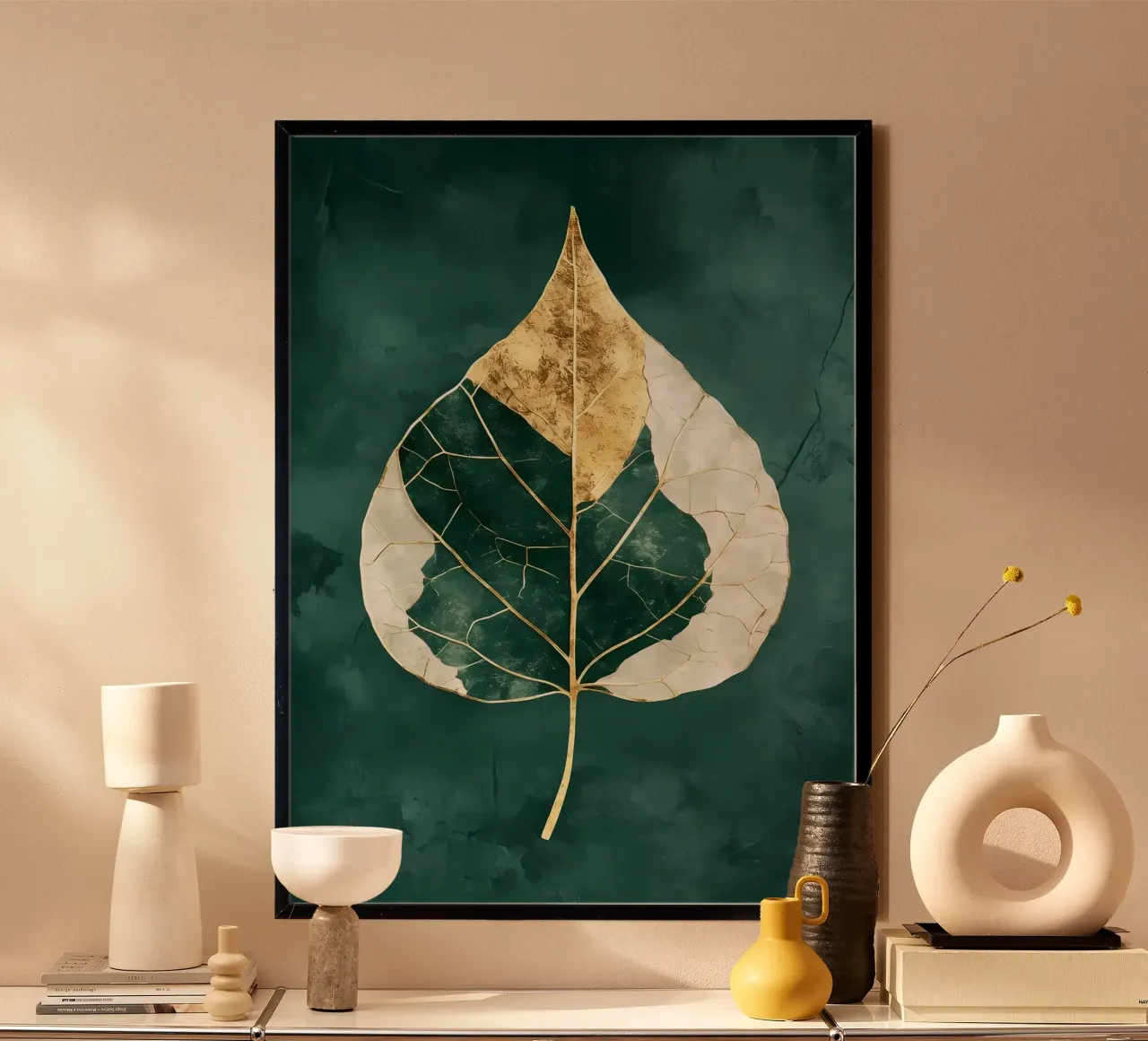 Bladgoud abstracte kunst poster van Ginnery