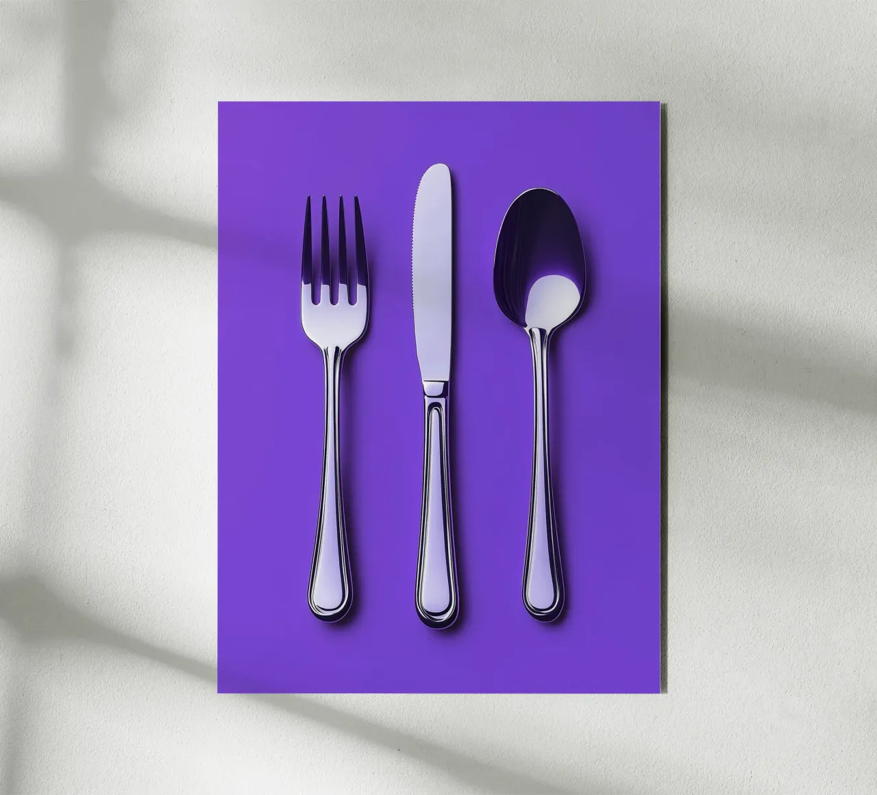 Posate d'argento su sfondo viola alluminio dibond da Spice & Style