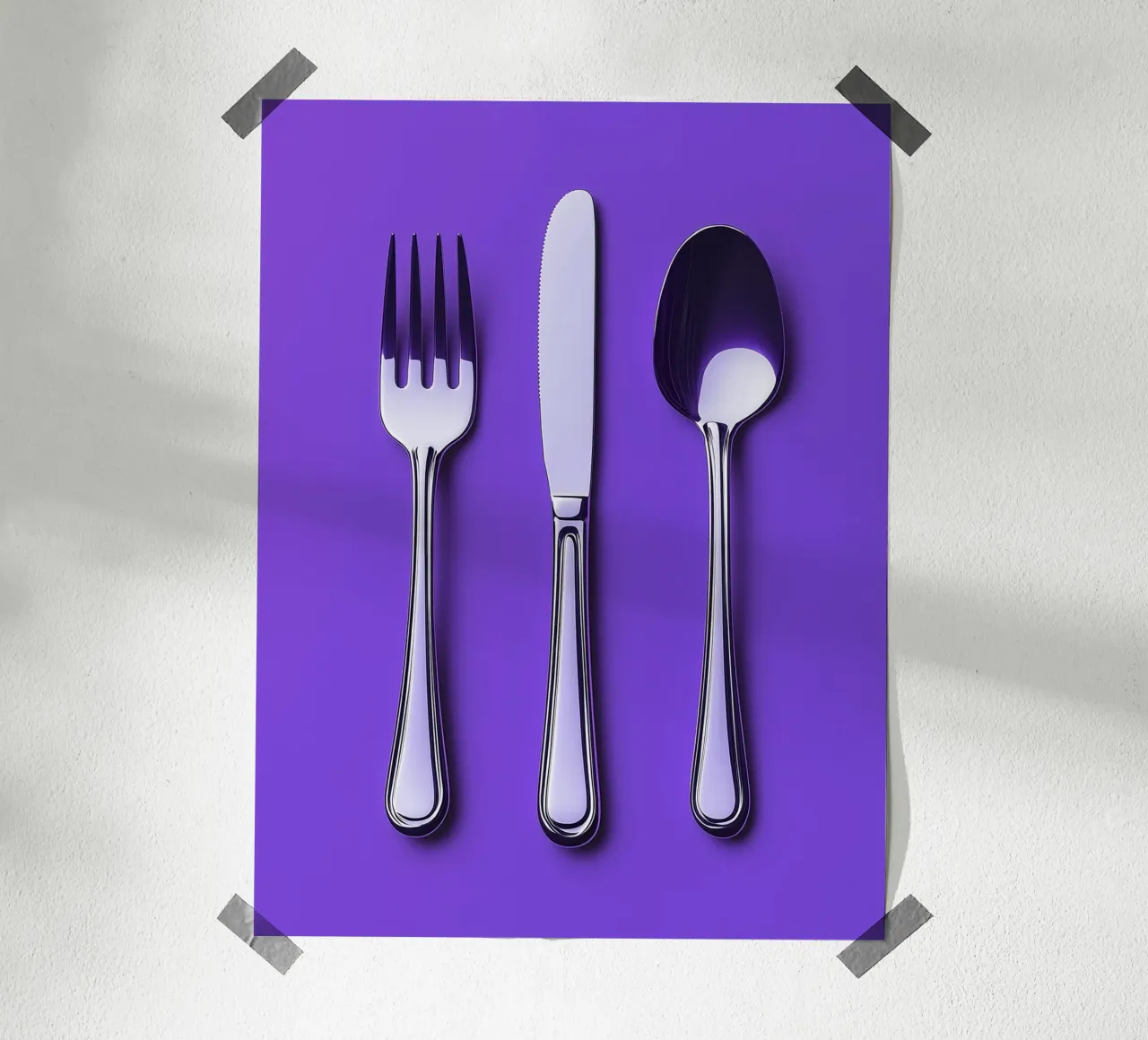 Posate d'argento su sfondo viola carta hahnemühle da Spice & Style