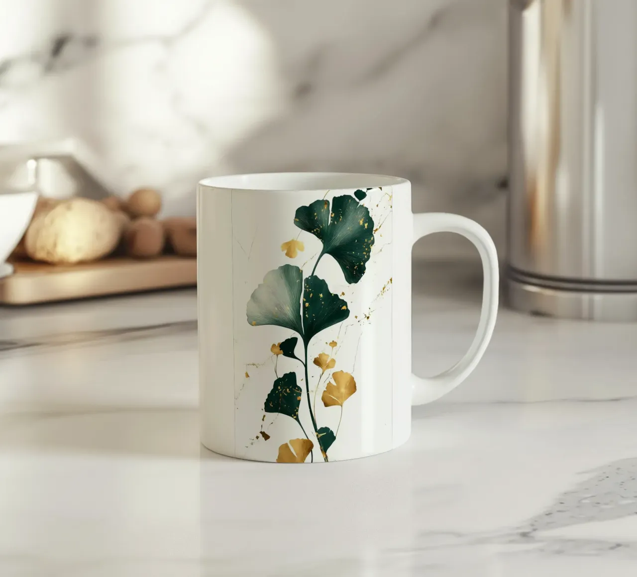 Foglie di ginkgo verde oro tazza in ceramica da Ginnery