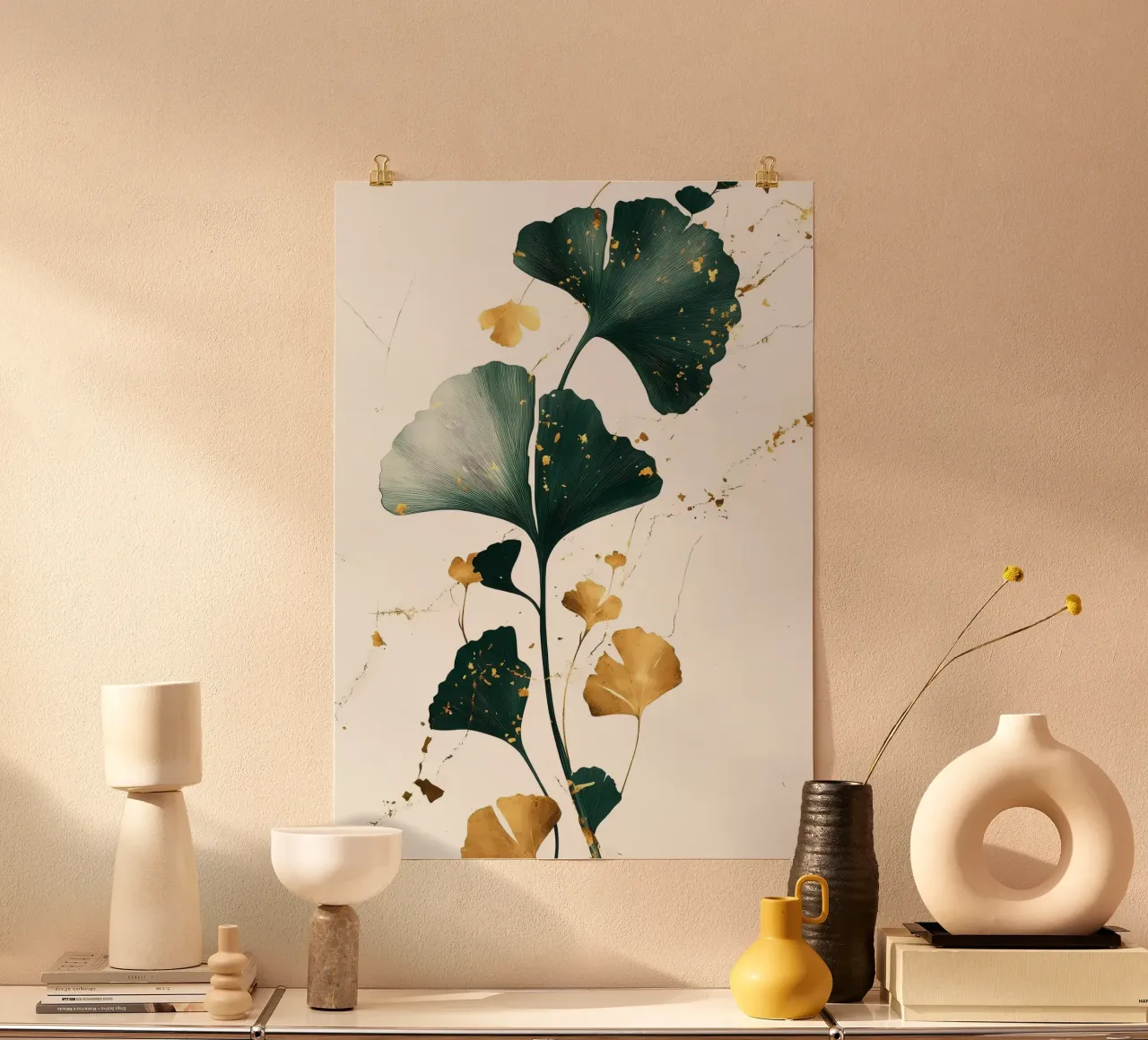 Foglie di ginkgo verde oro carta hahnemühle da Ginnery