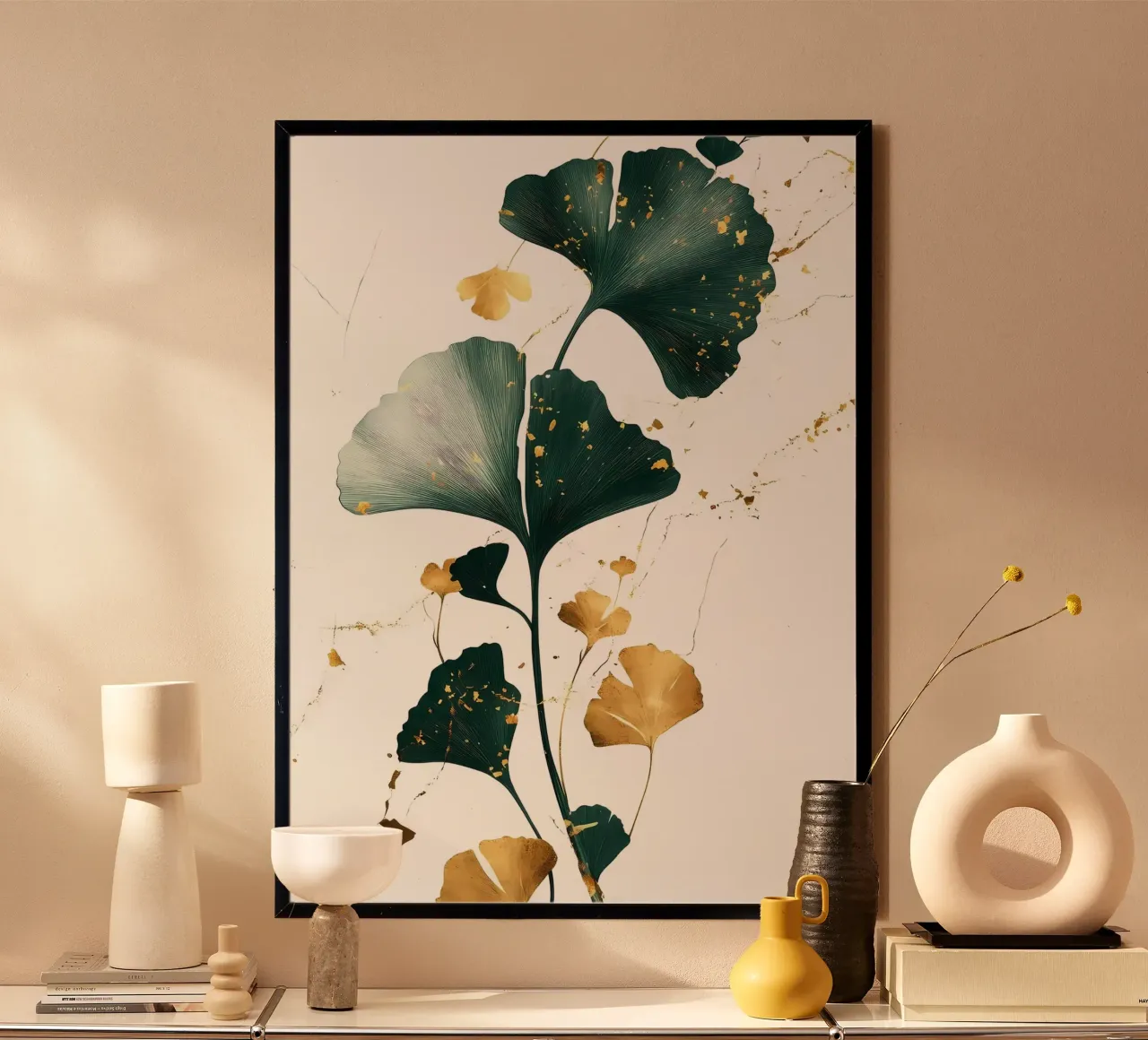 Foglie di ginkgo verde oro carta hahnemühle da Ginnery