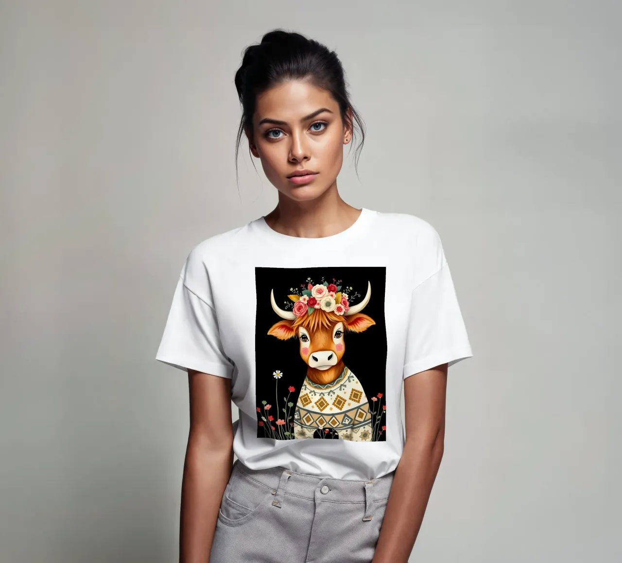 MUCCA HIGHLAND CON CORONA FLOREALE t-shirt da COLLEEN CRAFTS