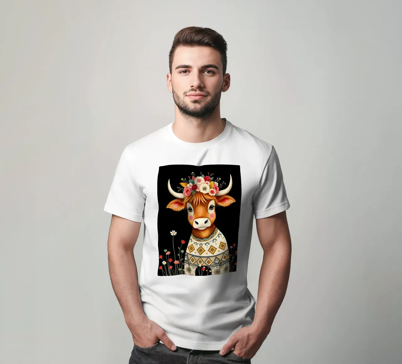 MUCCA HIGHLAND CON CORONA FLOREALE t-shirt da COLLEEN CRAFTS