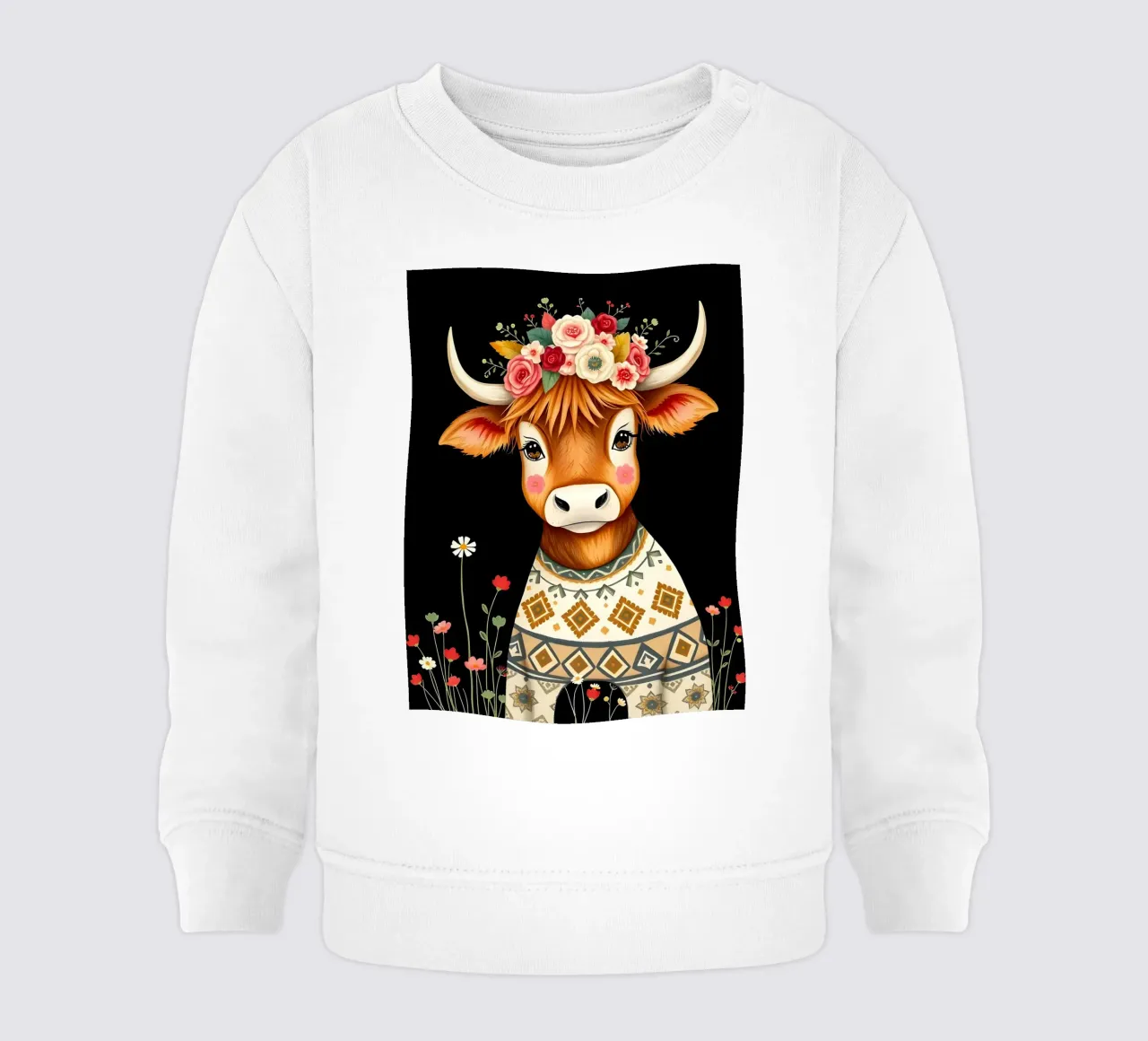 MUCCA HIGHLAND CON CORONA FLOREALE felpa neonato da COLLEEN CRAFTS