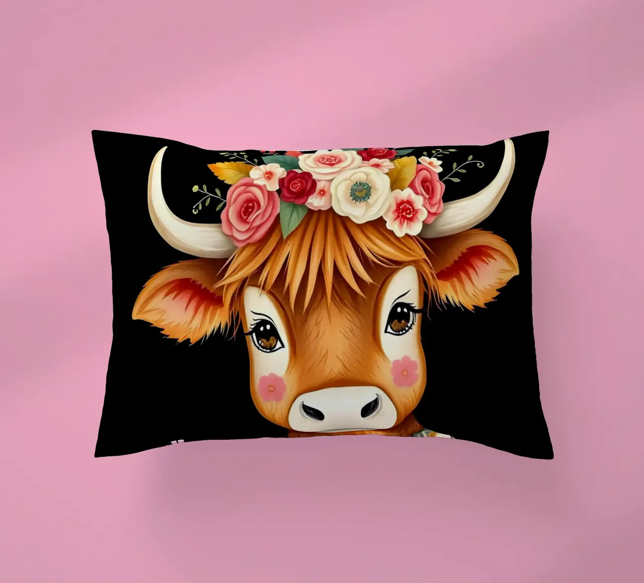 MUCCA HIGHLAND CON CORONA FLOREALE cuscino da COLLEEN CRAFTS
