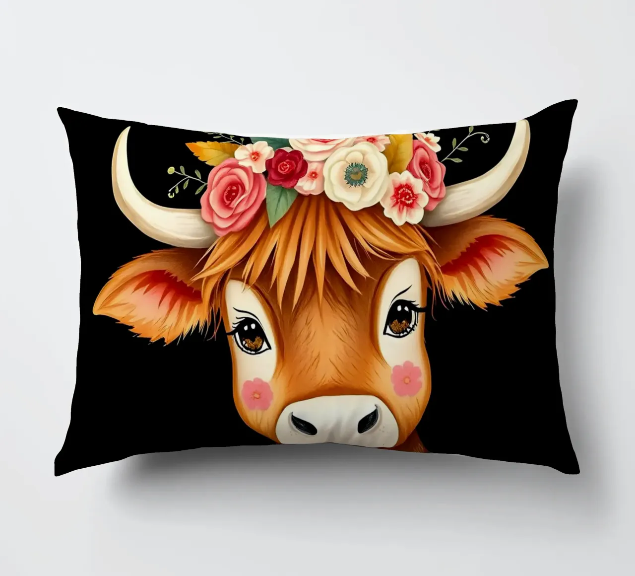 MUCCA HIGHLAND CON CORONA FLOREALE cuscino da COLLEEN CRAFTS