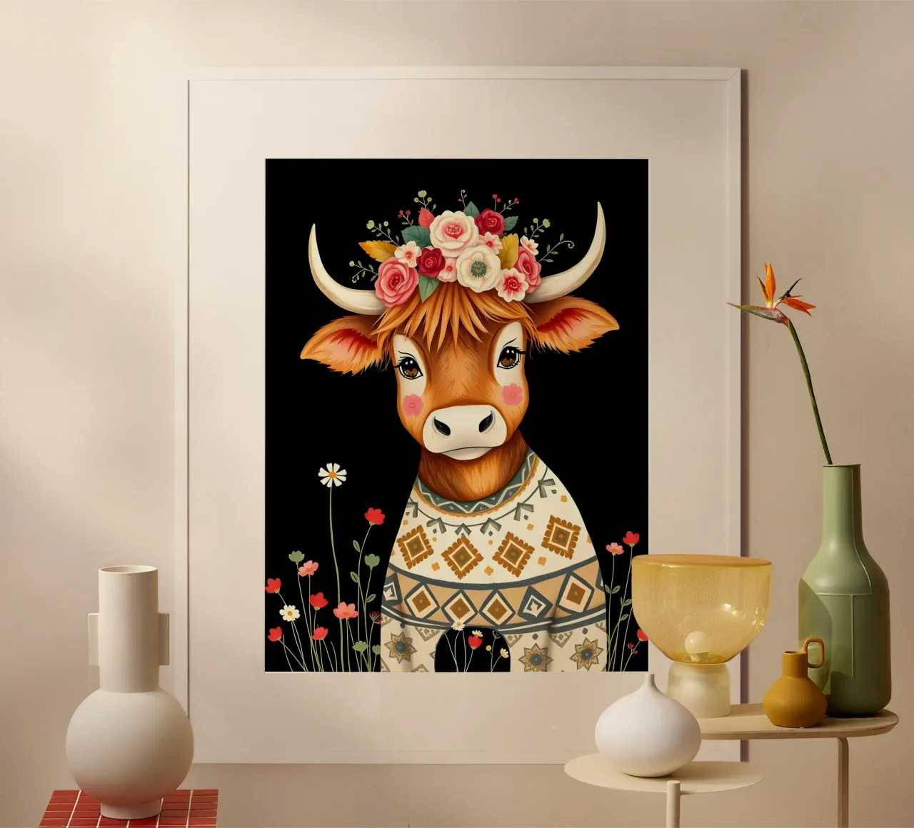 MUCCA HIGHLAND CON CORONA FLOREALE carta hahnemühle da COLLEEN CRAFTS