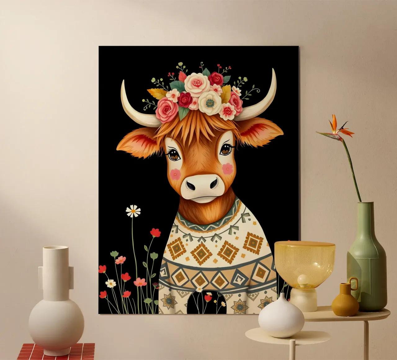 MUCCA HIGHLAND CON CORONA FLOREALE carta hahnemühle da COLLEEN CRAFTS
