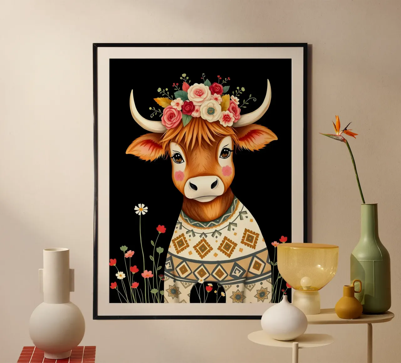 MUCCA HIGHLAND CON CORONA FLOREALE carta hahnemühle da COLLEEN CRAFTS