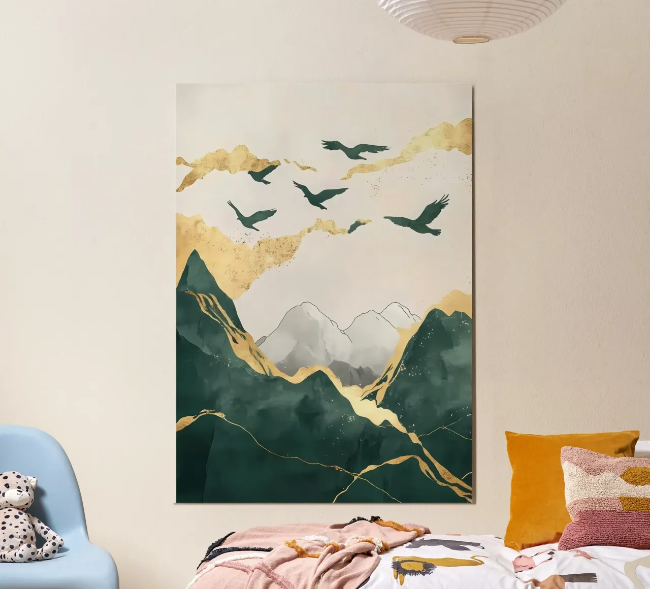 Paesaggio della montagna d'oro poster con telaio in alluminio da Ginnery