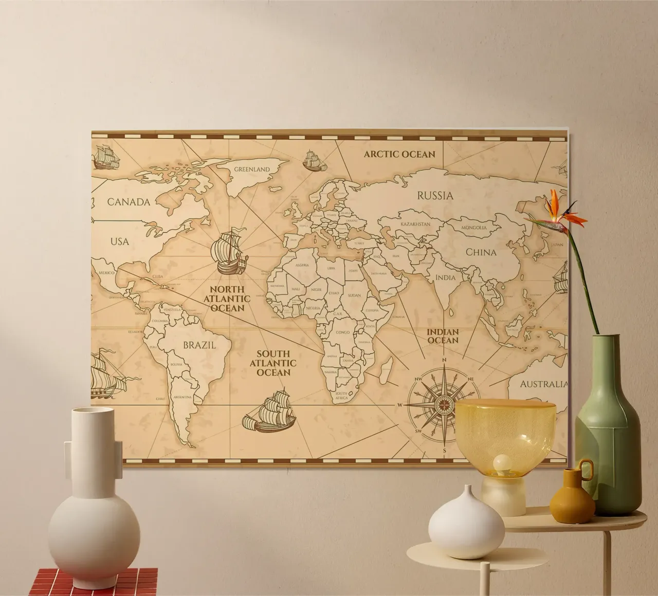 Mappa del mondo d'epoca poster da Delaplane
