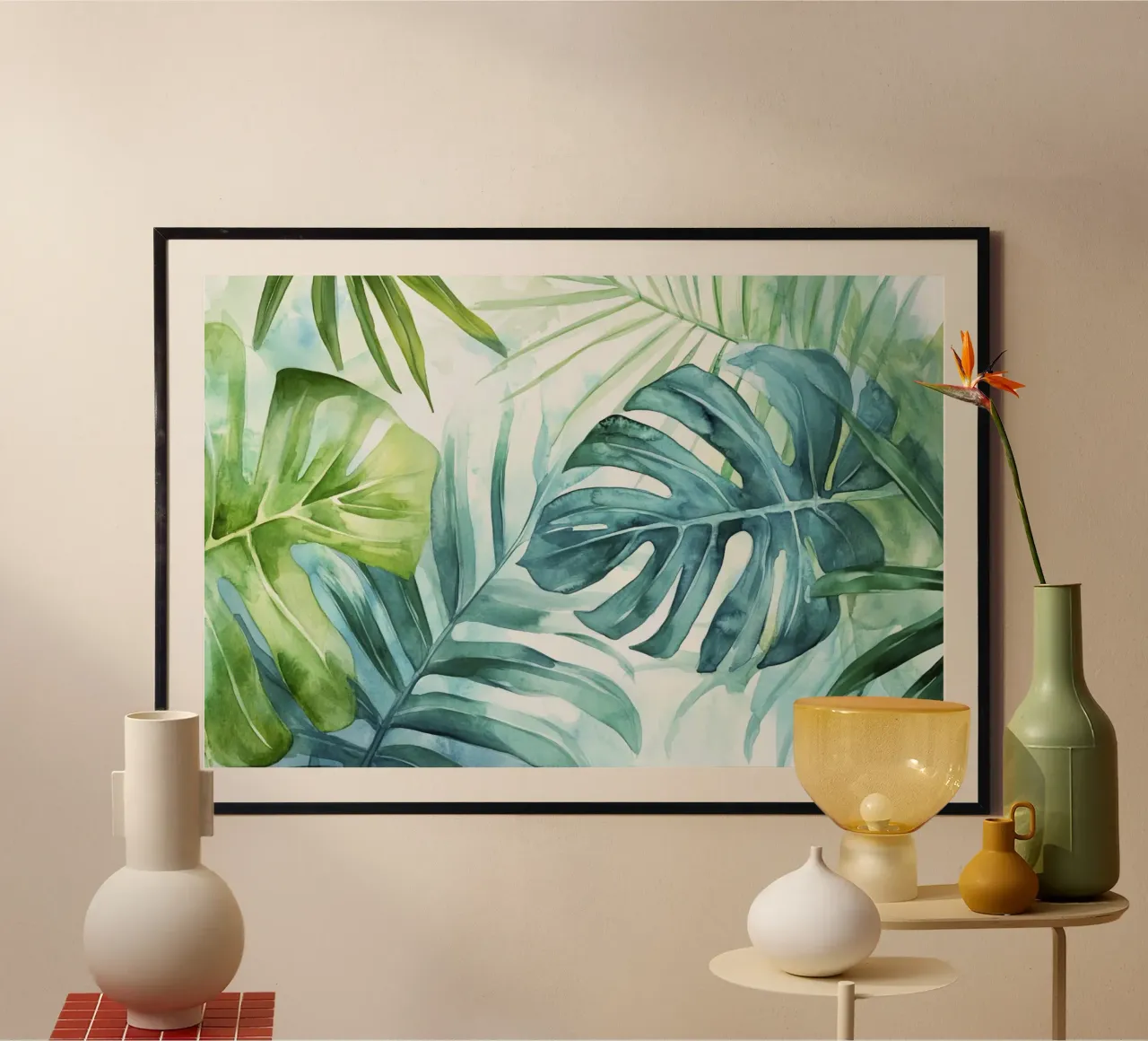 Serenità delle palme pastello poster con telaio in legno da Flower Garden - Uta Naumann