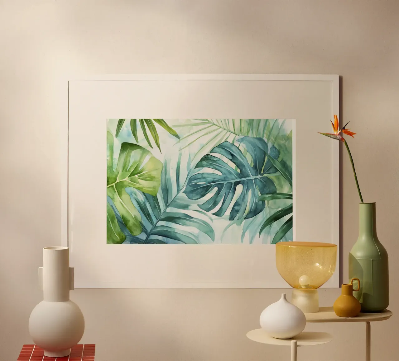 Serenità delle palme pastello poster con telaio in legno da Flower Garden - Uta Naumann