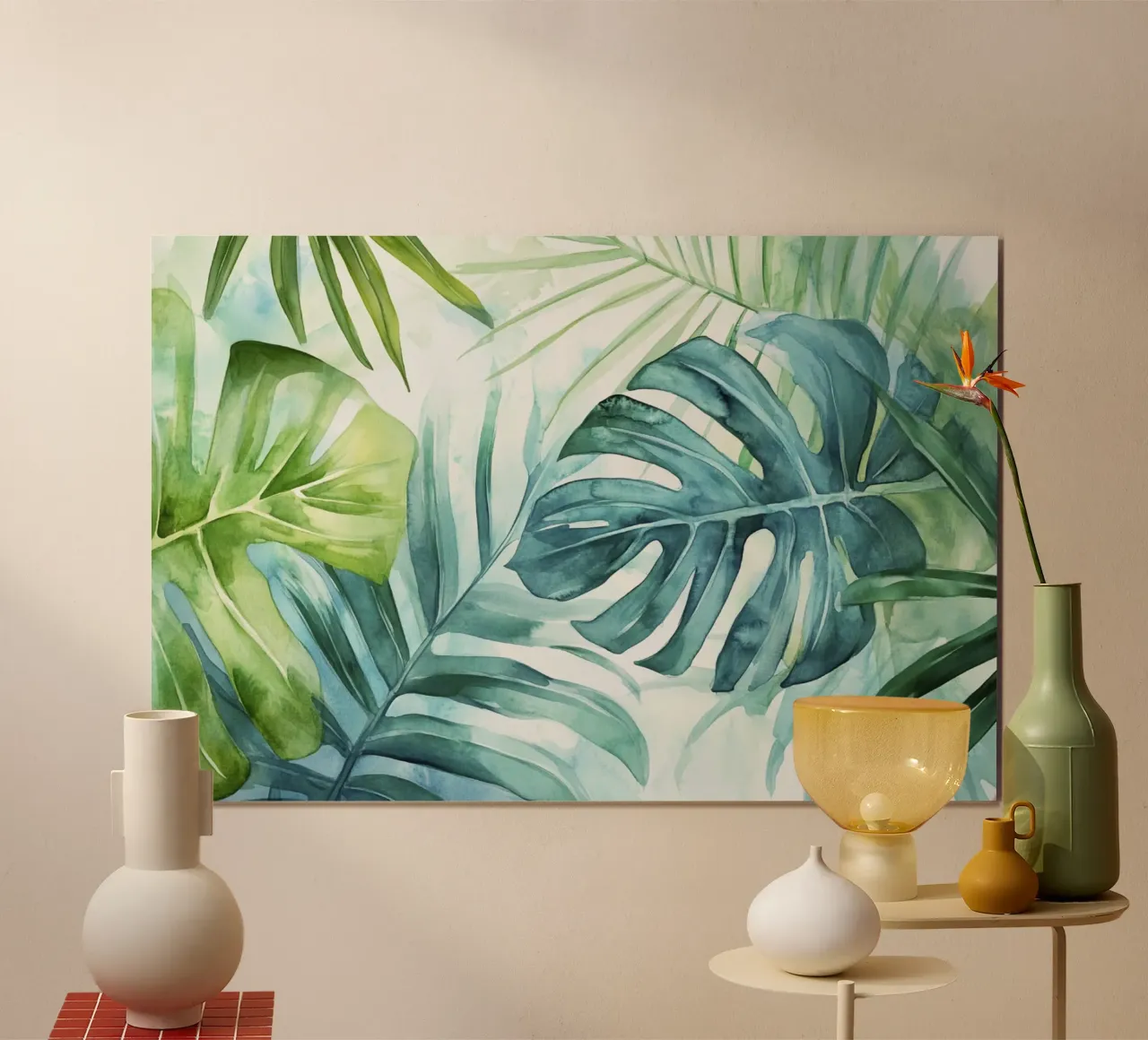 Serenità delle palme pastello poster con telaio in legno da Flower Garden - Uta Naumann