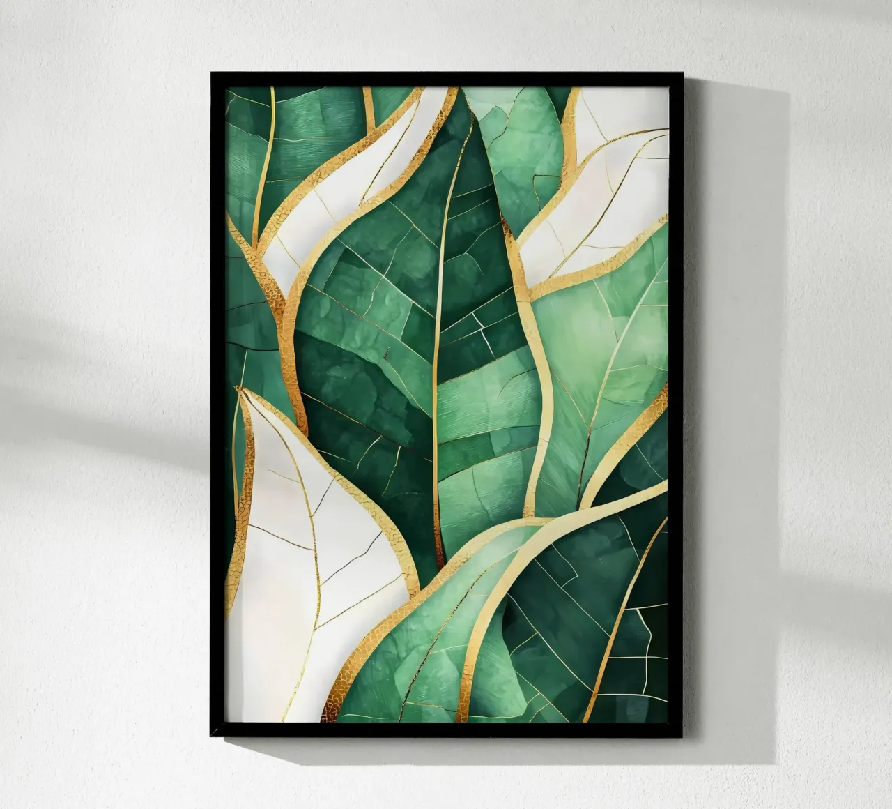 Bladgoud abstracte kunst poster met houten frame van Ginnery