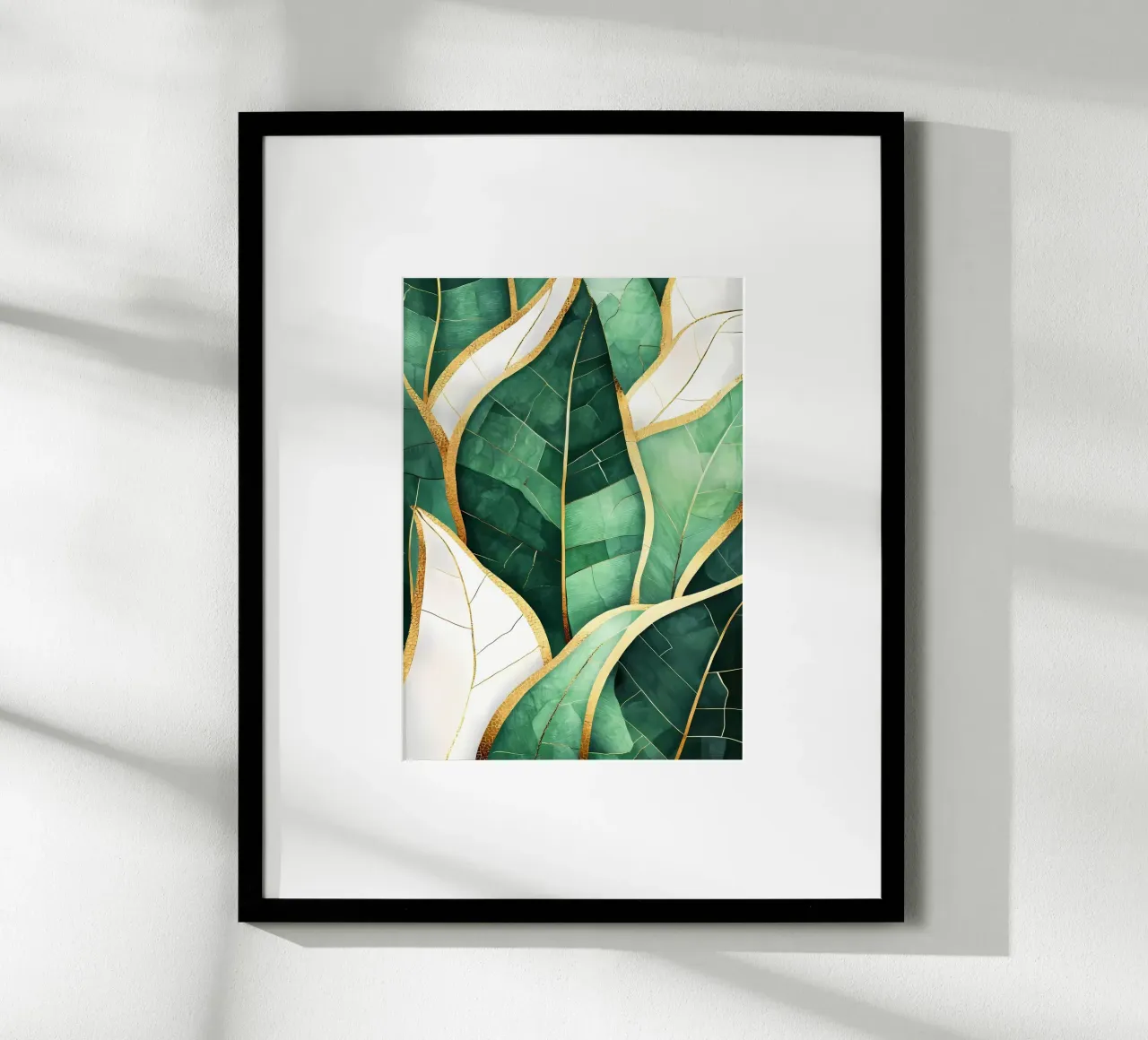 Bladgoud abstracte kunst poster met houten frame van Ginnery