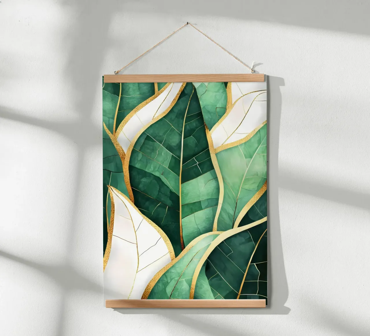 Bladgoud abstracte kunst poster met houten frame van Ginnery