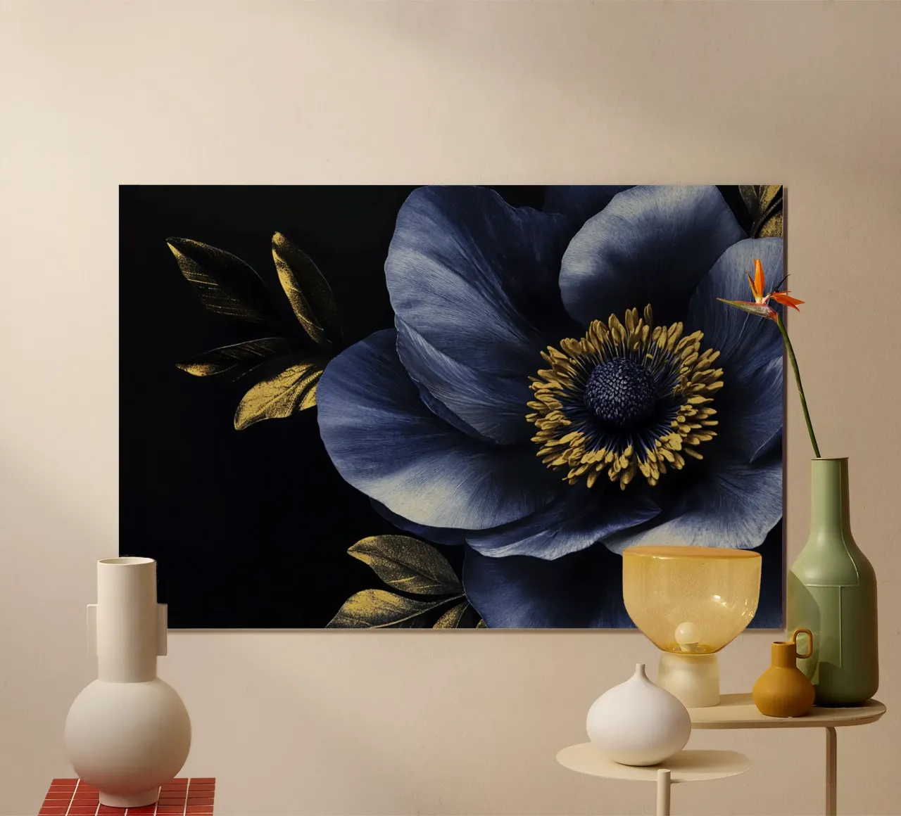 Eleganza floreale di mezzanotte poster con telaio in legno da Modern Muse