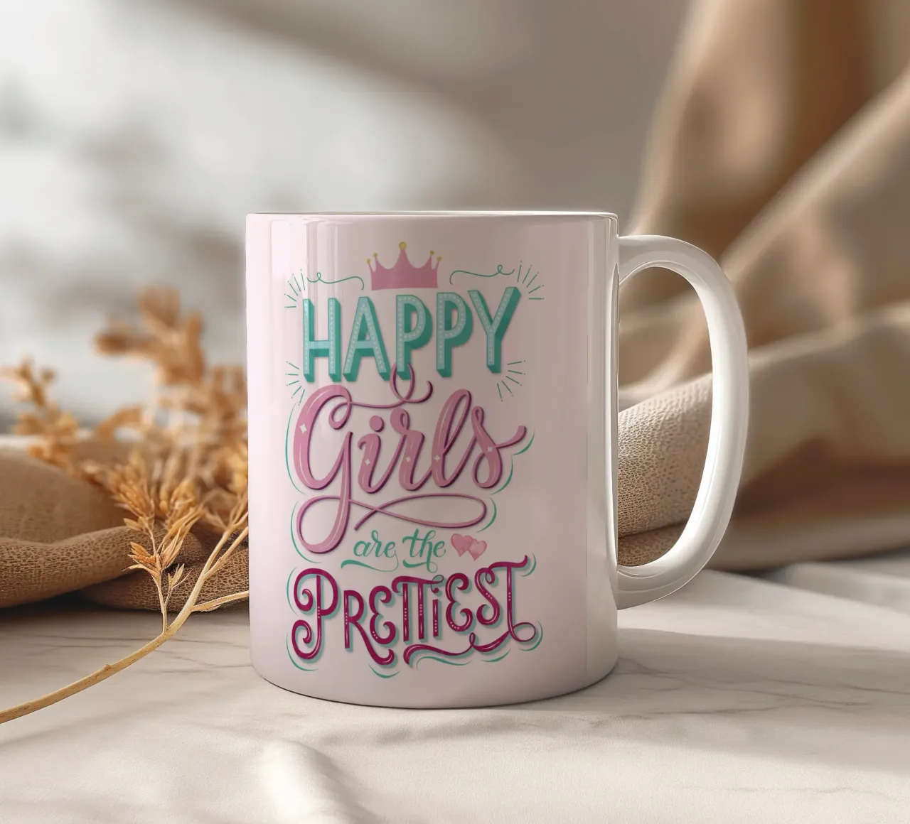 Le ragazze felici sono le più belle. Scrittura a mano di Coole tazza in ceramica da CalliLetters