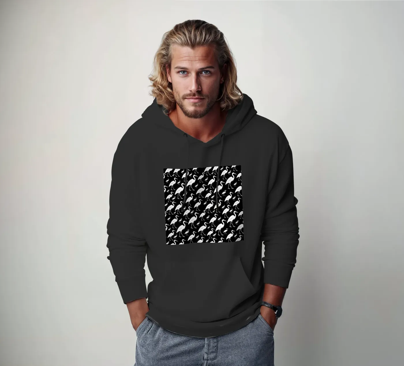 Egrets pattern hoodie van baobabprintstore