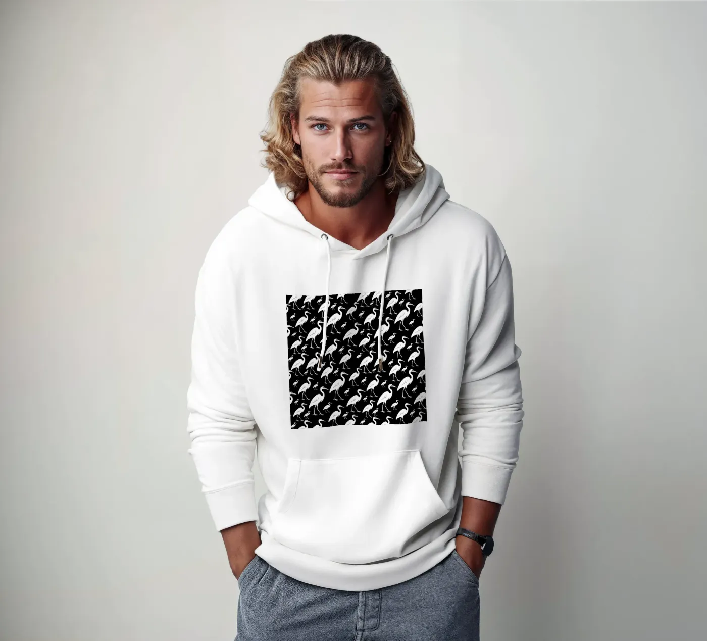 Egrets pattern hoodie van baobabprintstore