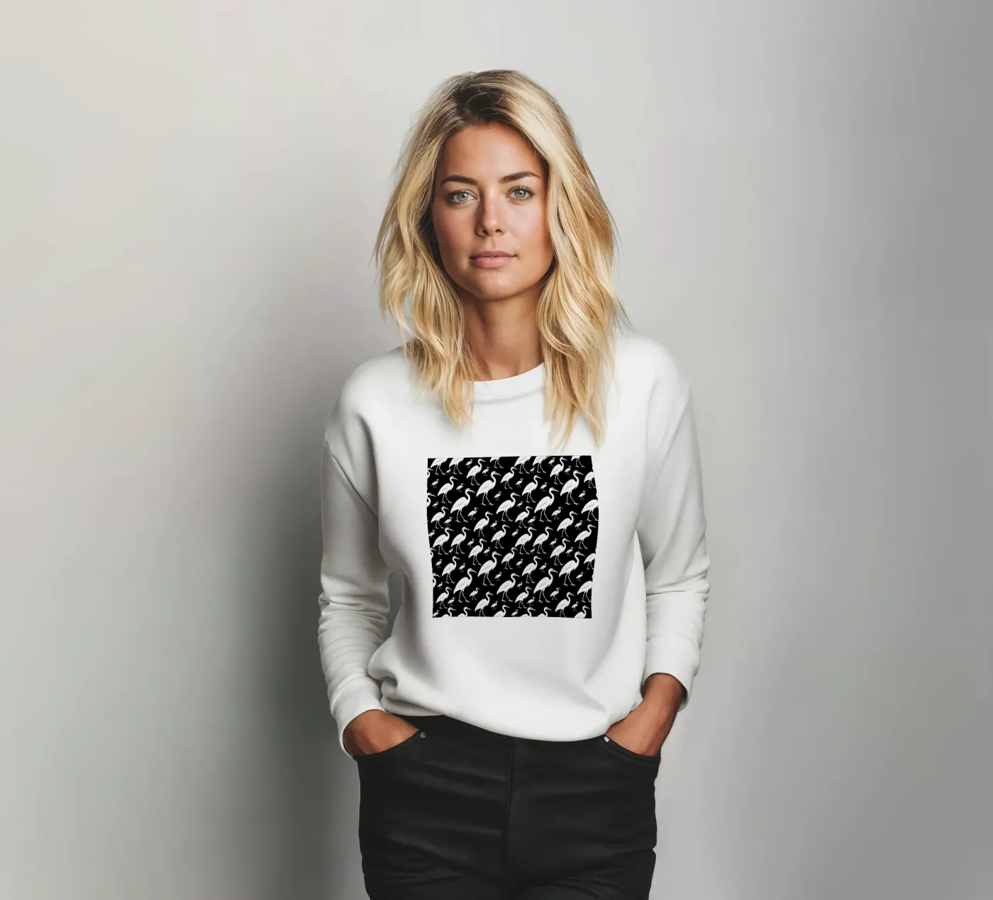 Egrets pattern sweatshirt van baobabprintstore