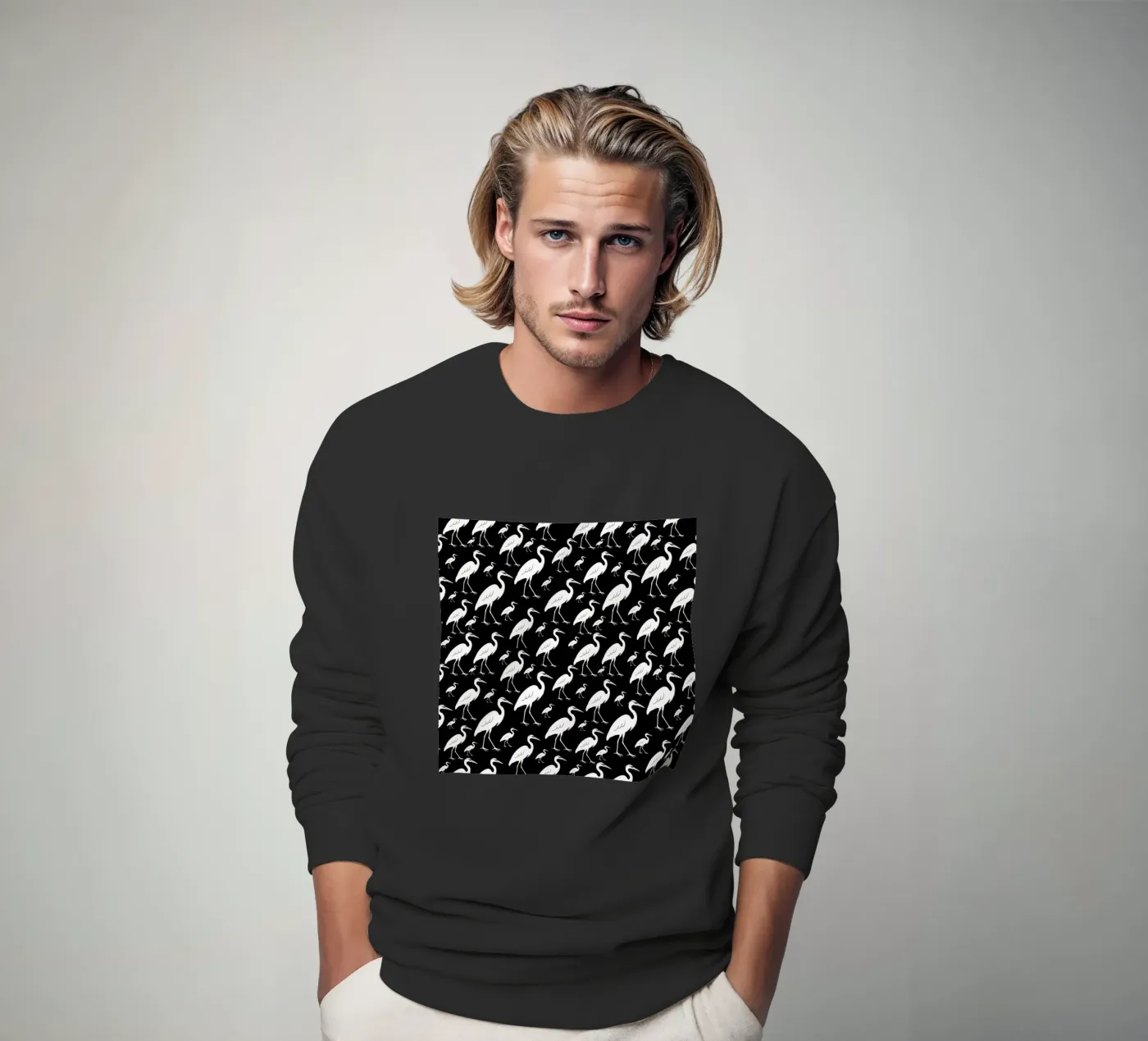 Egrets pattern sweatshirt van baobabprintstore