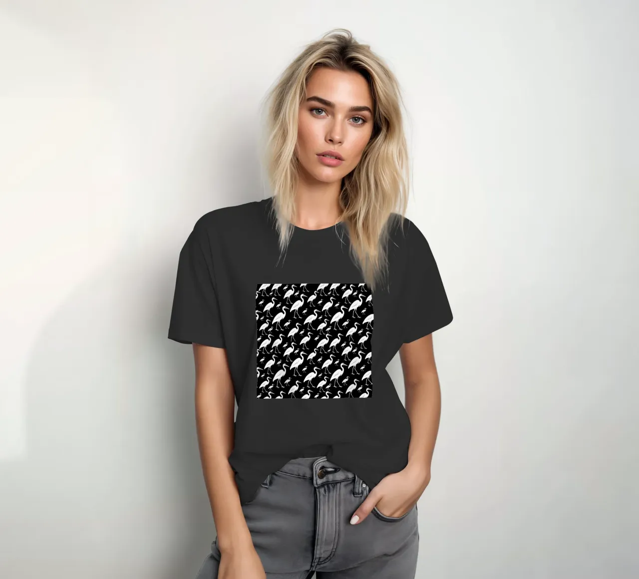Egrets pattern t-shirt da baobabprintstore