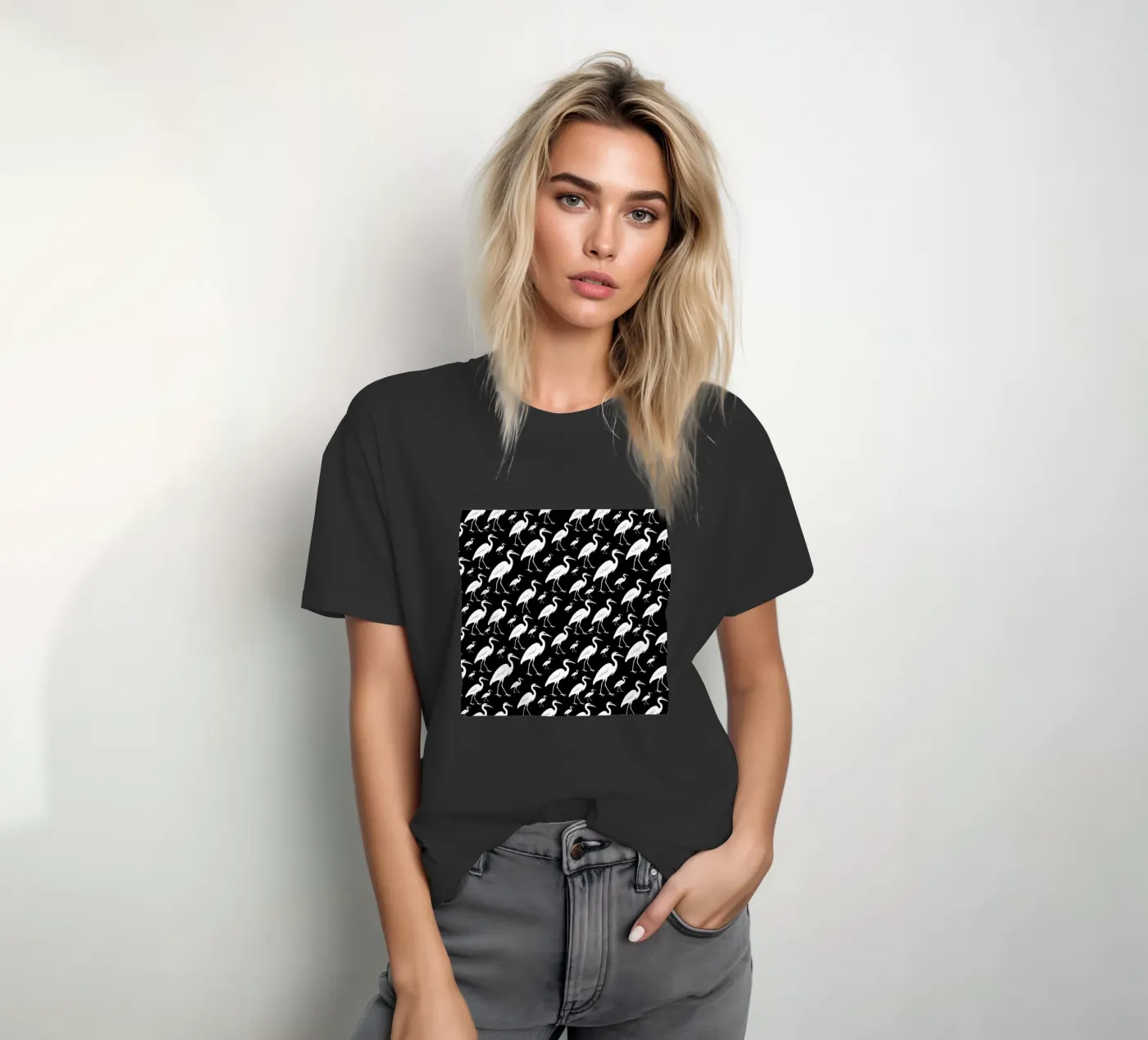 Egrets pattern t-shirt van baobabprintstore