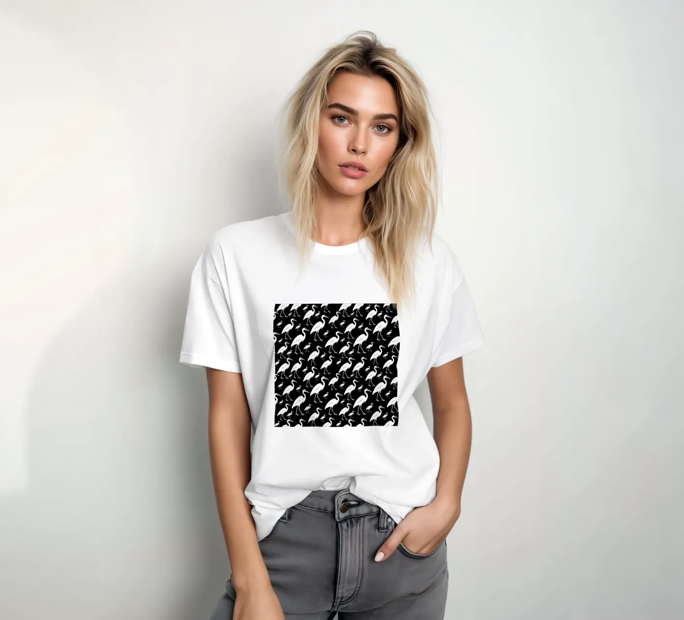 Egrets pattern t-shirt van baobabprintstore