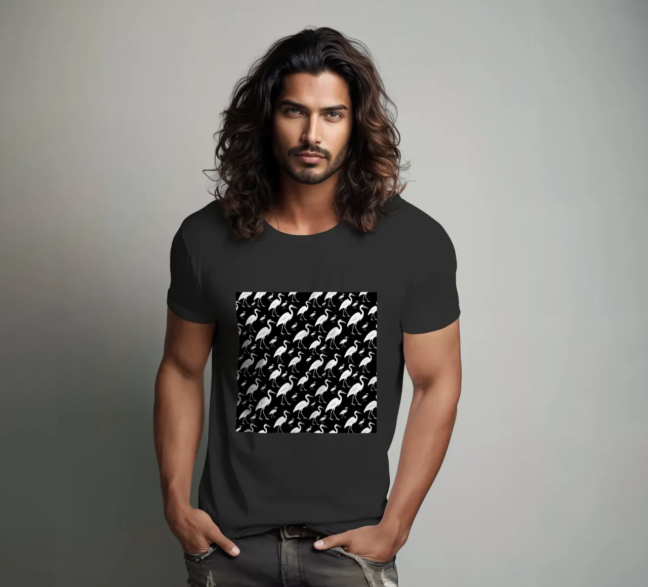 Egrets pattern t-shirt da baobabprintstore