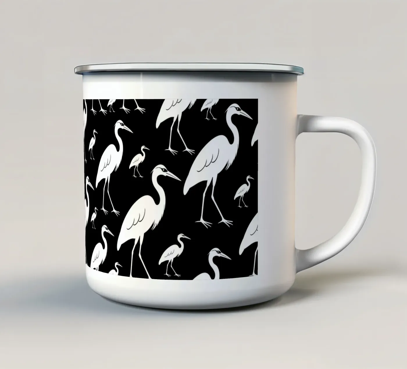 Egrets pattern enamel mug by baobabprintstore