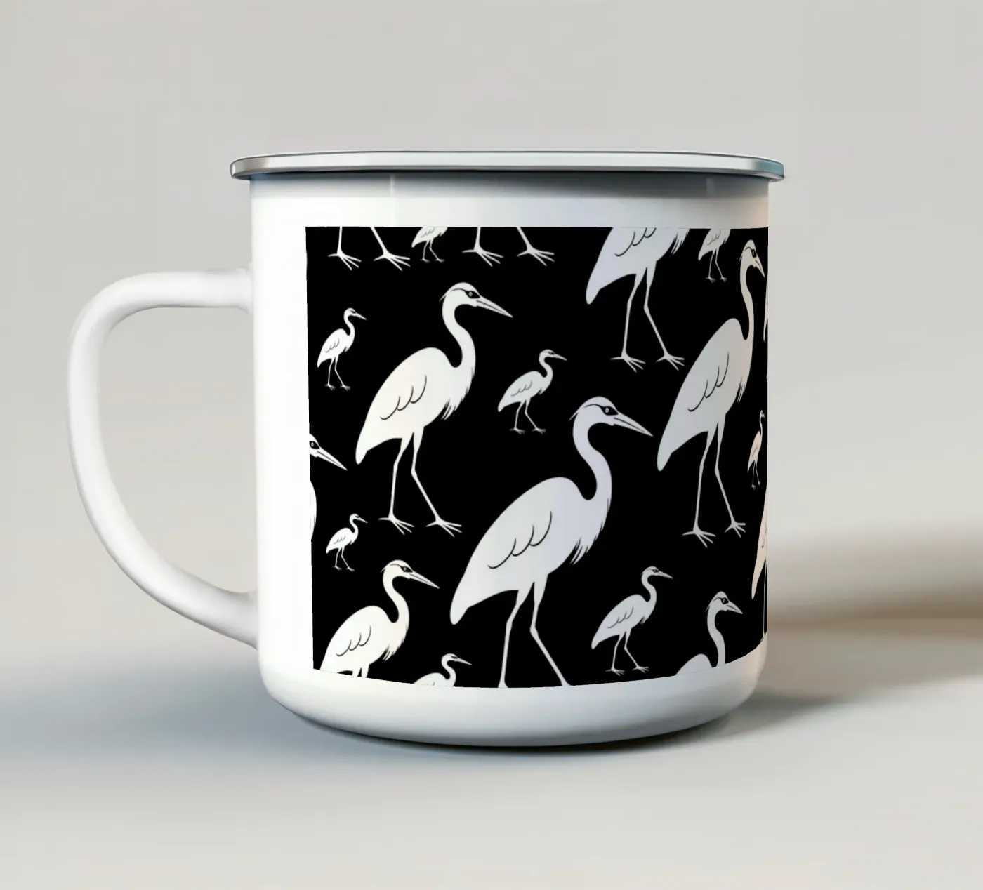 Egrets pattern tazza in smalto da baobabprintstore