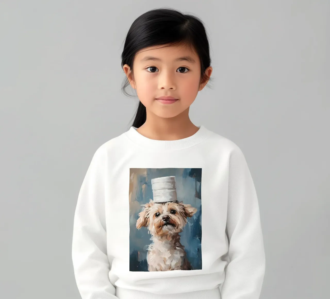 Dog with Toilet Paper Hat kids sweatshirt by Ginnery