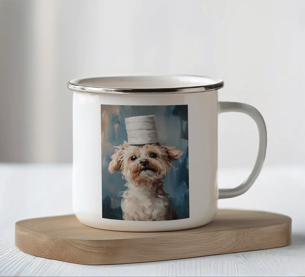 Cane con cappello di carta igienica tazza in smalto da Ginnery