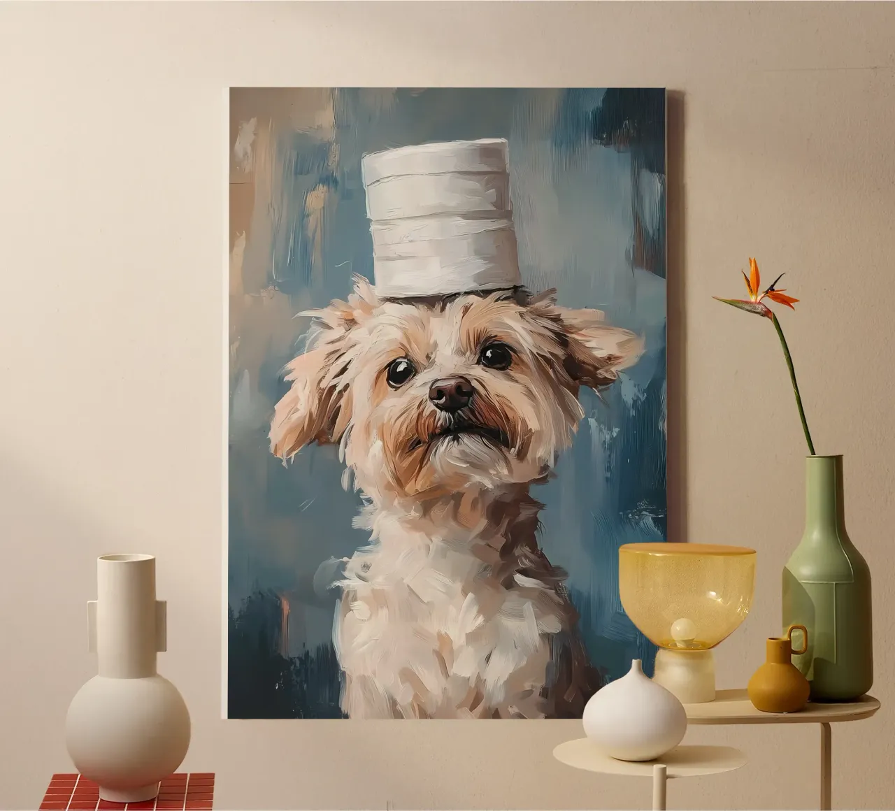 Hond met wc-hoed canvas van Ginnery