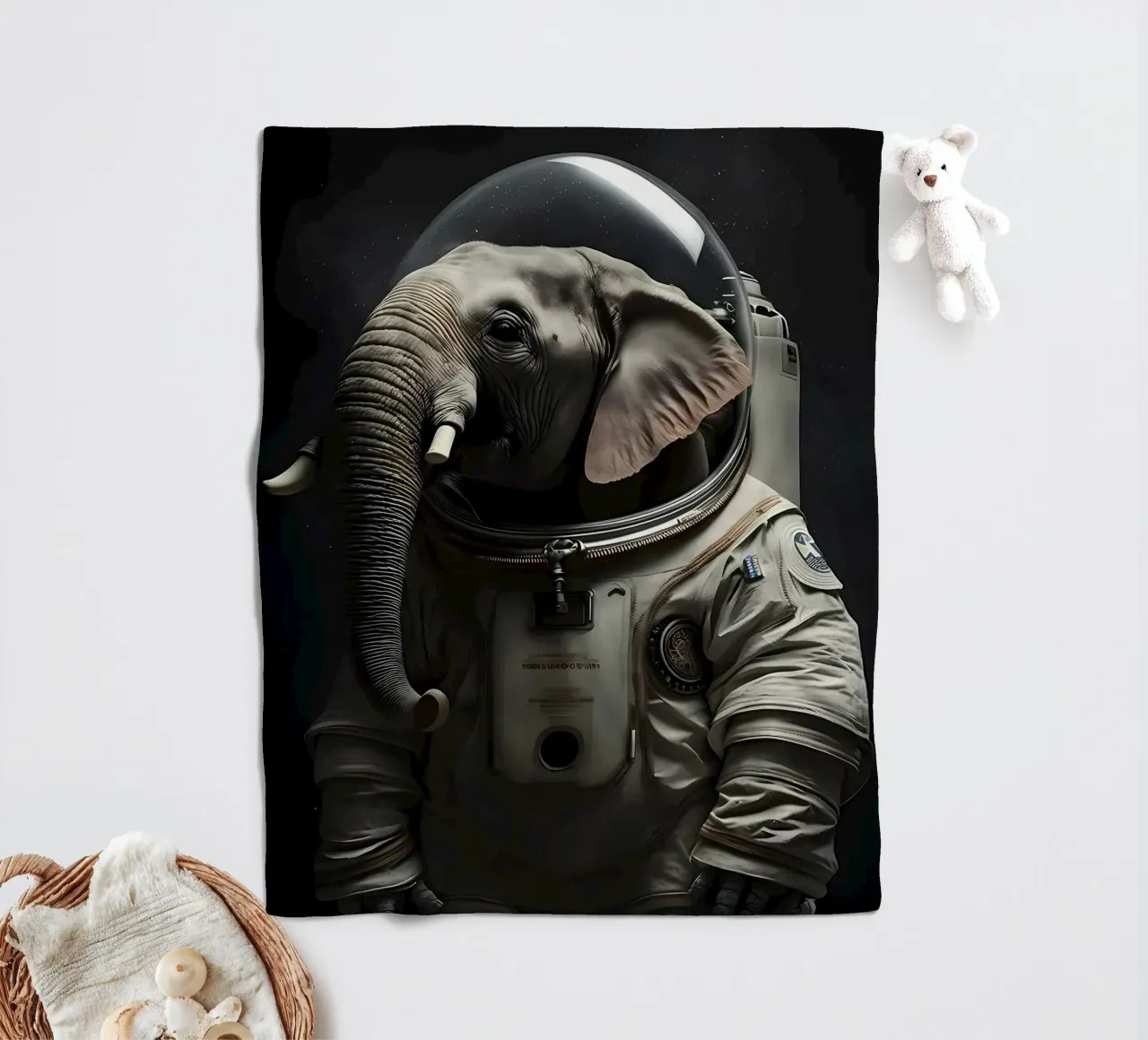 Astronaut Elephant fleece blanket by Mikesell