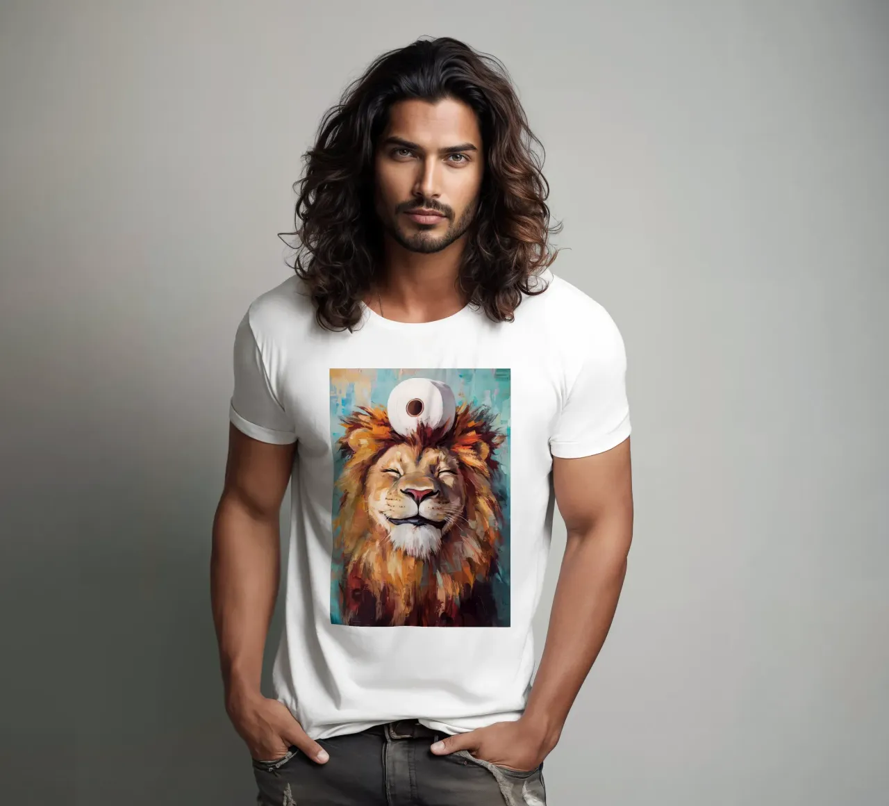 Lion with Toilet Paper t-shirt by Ginnery