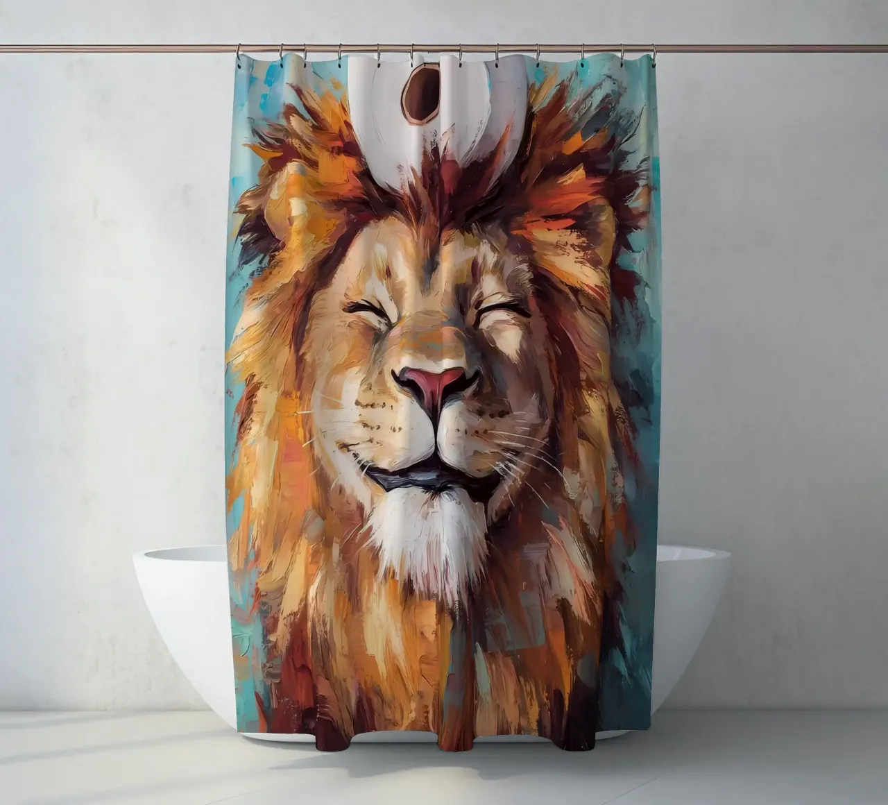 Lion with Toilet Paper shower curtain by Ginnery