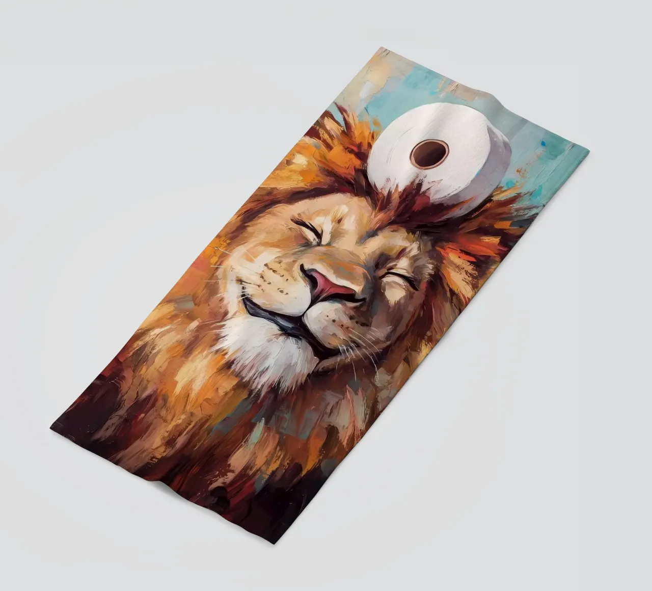 Lion with Toilet Paper beach towel by Ginnery