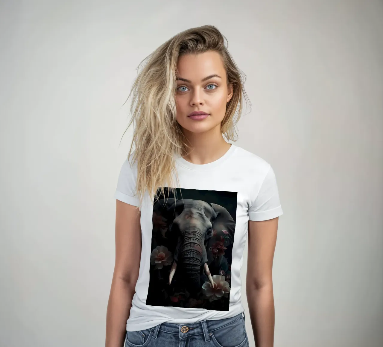 Elephant Portrait women's fitted t-shirt by Mikesell